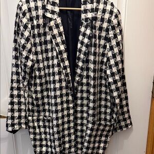 Vintage Black and White Check Blazer - Tailored Open Front Jacket